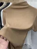 Threaded Short Sleeves Women T-shirts Summer New 2025 Turtleneck Solid Slim Elastic Long-sleeved Female Buttoming Pulls Top Tees