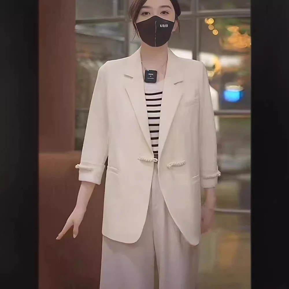 High-end National Style Suit Coat Women Spring Summer Temperament All-match Blazer Jacket Lady Chinese Retro Buckle Tops Outwear
