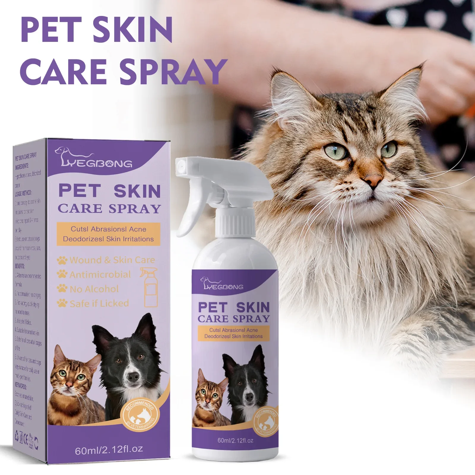 Espray antimicrobiano para picazón de la piel de mascotas, sin Alcohol, elimina ácaros y alivia la limpieza, suministros para el cuidado de s y gatos, 60ml - Imagen 2