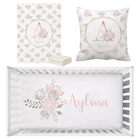 LVYZIHO Personalized Name Blush Gold Floral Bedding Set, Birthday Gift Toddler Gift Bedding Set, Baby Shower Gift  Bedding Set