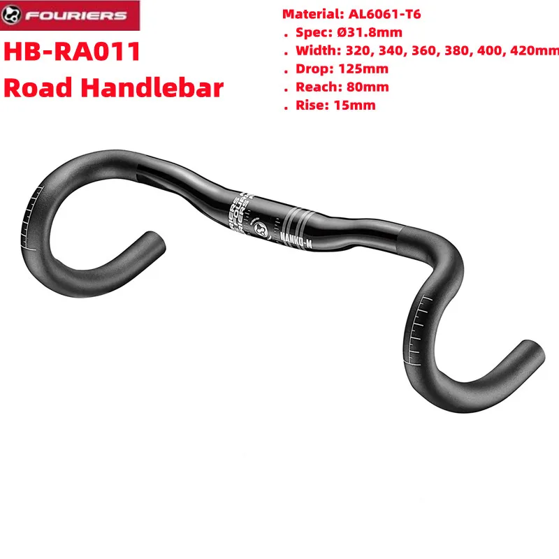 FOURIERS HB-RA011 ROAD HANDLEBAR 15mm Rise Compact Bend AL6061 Road Handlebar/Bent Bar 31.8mm x 320-420MM, racing bike handlebar