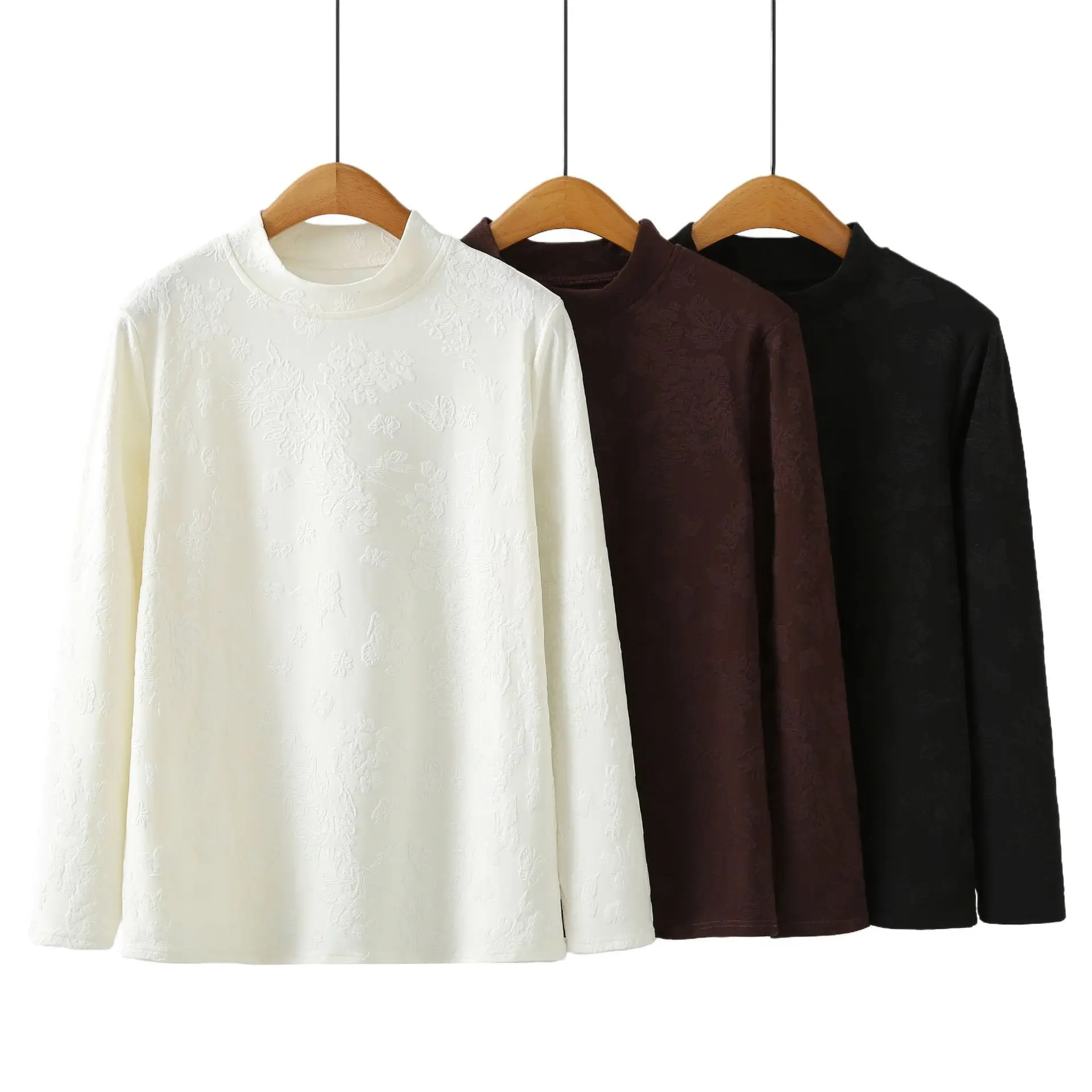 XXXXL Fashion Plus Size Women's T-Shirt New Style Fleece Warm Jacquard Long Sleeved Base Tops For 2025 Autumn And Winter 643