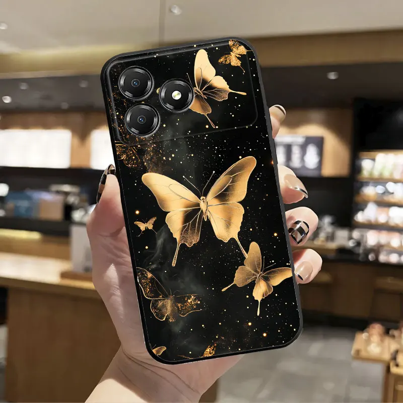 Floral Print Black Silicone Protective Phone Case