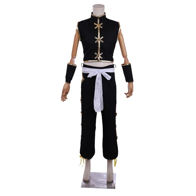 

Anime Shaman King Tao Ren Cosplay Costume Outfits Black Battle Suit Tops Pants Belt Set Men's Halloween Carnival Uniform Suit