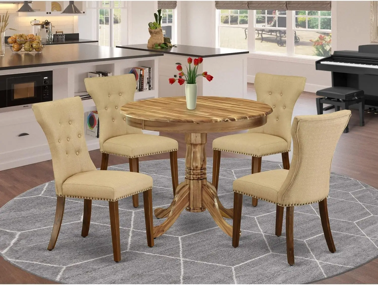 

East West Furniture ANGA5-ANA-03 5 Piece Dining Set for 4 Includes a Round Kitchen Table with Pedestal and 4 Brown