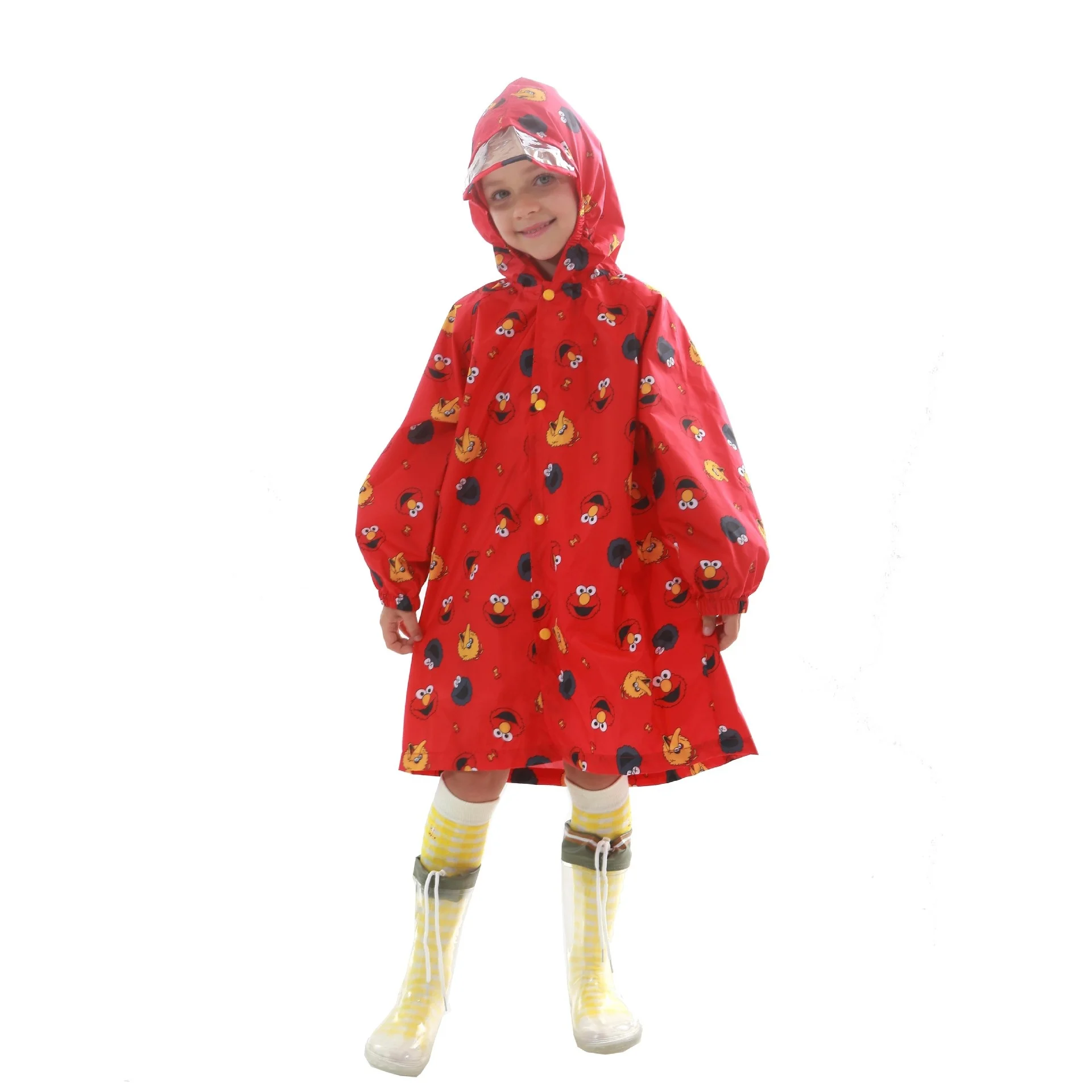 

Hooded School Girls Rain Coat Big Brim Full Zip Boys Poncho Lightweight Cartoon Children Raincoats With Bag Position 2-8 Years