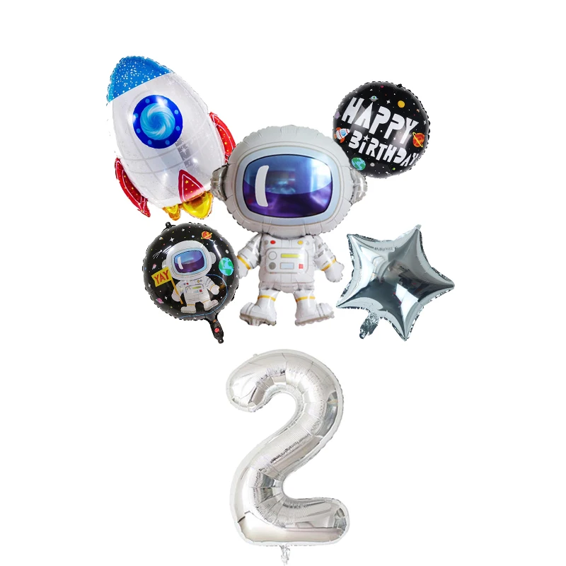 thumbnail image 1 of Globos de aluminio con números y cohetes de astronauta para fiestas temáticas del espacio exterior, decoraciones para fiestas de cumpleaños de niños, suministros para fiestas de baby shower para niños, 1 of 5