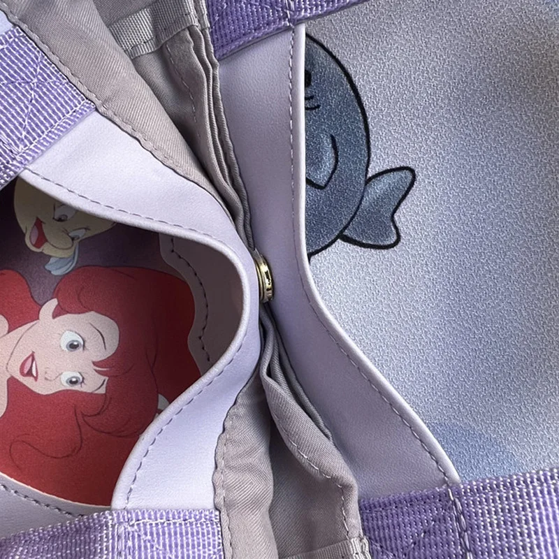 Disney Ariel The Little Mermaid PU Leather Handbag Cartoon Printed Large Capacity Tote Bag Girl Storage Backpack 4