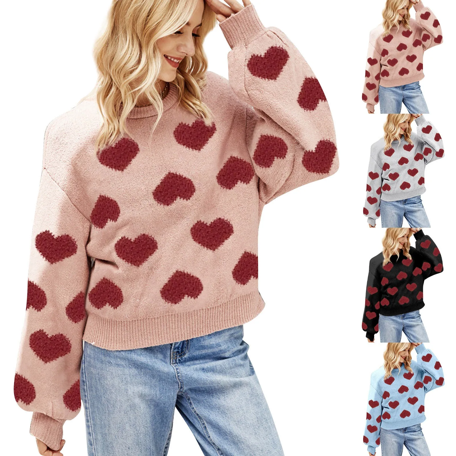 

Valentine's Day Women's Valentine's Day Cute Love Pattern Knit Sweater Soft And Smooth Gift For Lovers Couple Clothes