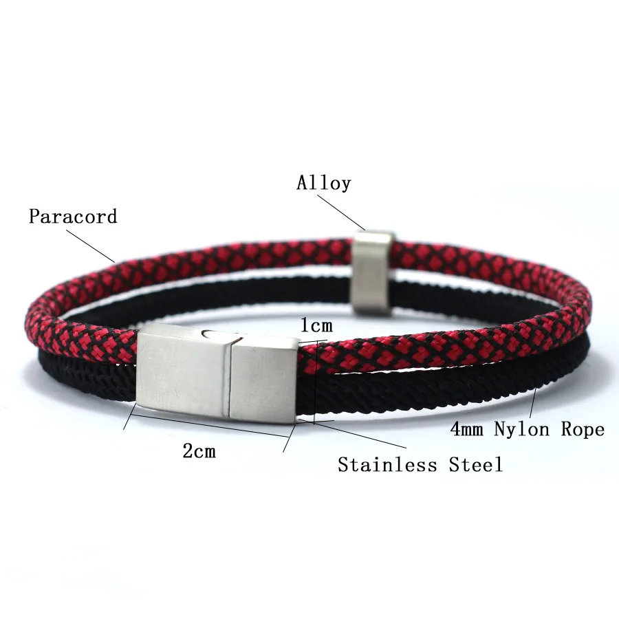 Mens Stainless Steel Paracord Bracelet with Magnetic Buckle