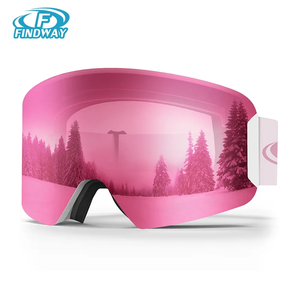 Findway Kids Ski Goggles 100 UV Protection OTG AntiFog Wind Resistance HD view Skiing Goggles