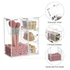 Clear Makeup Brush Organizer, Storage Rack with Drawers, Storage Box with Lid and Pearls for Storing Makeup Tools and Jewelry 2