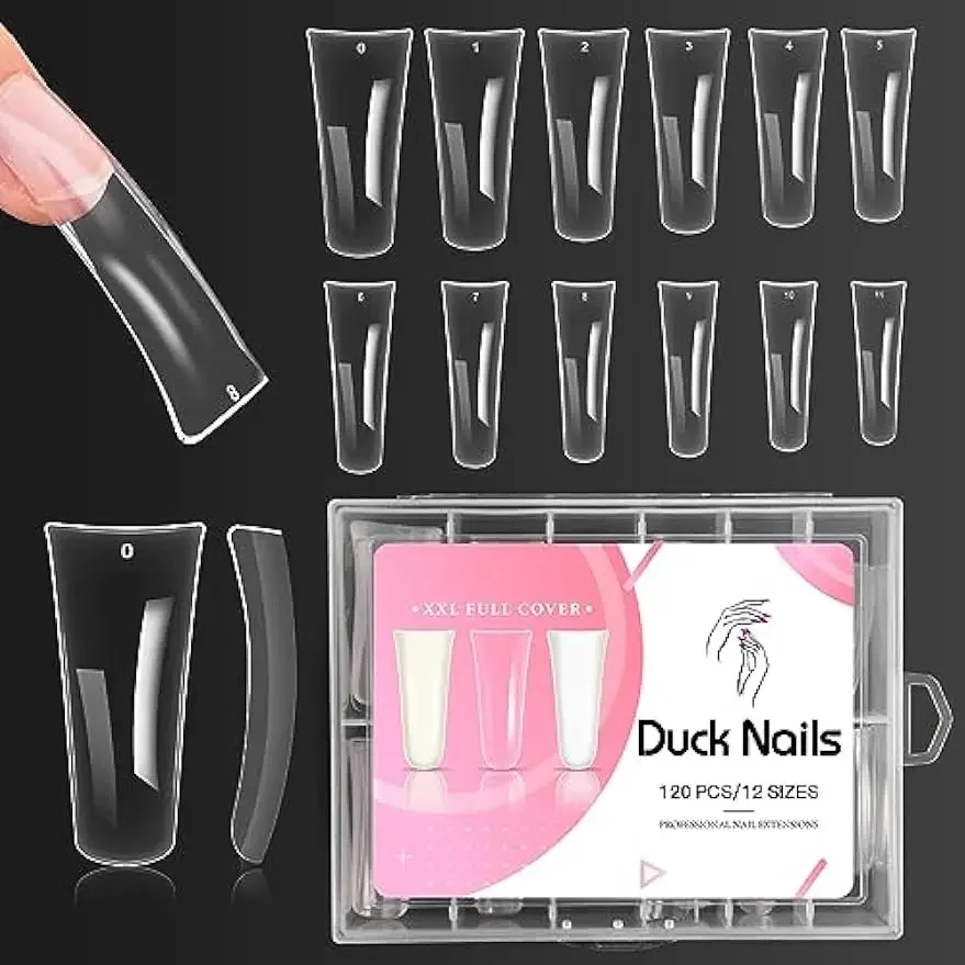 

Duck Feet Tips 120pcs Extra Long Duck Clear for Acrylic Nails 12 sizes Full Cover False Nail for Y2K Nail Salon