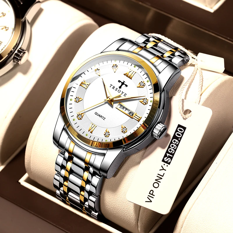 2022 Relojes Men's Fashion Luminous Waterproof Watch Diamond Roman Numeral Stainless Steel Quartz Watch Men's Wrist Watches
