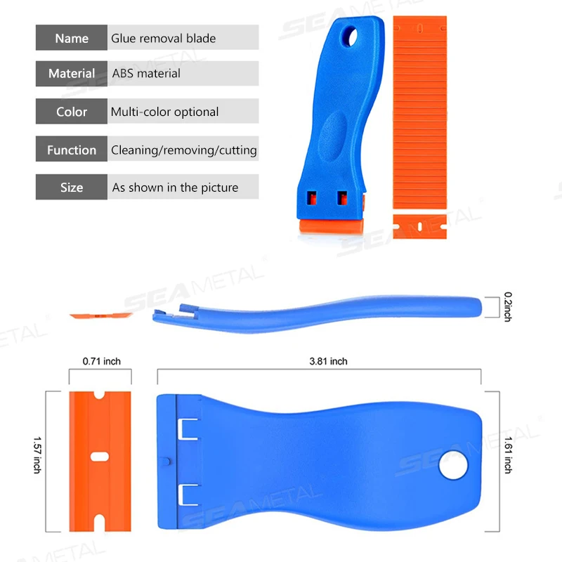 SEAMETAL Plastic Razor Blade Scraper Glue Remover with 10Pcs Blades Car Glass Cleaning Razor Scraper for Removing Sticker Labels