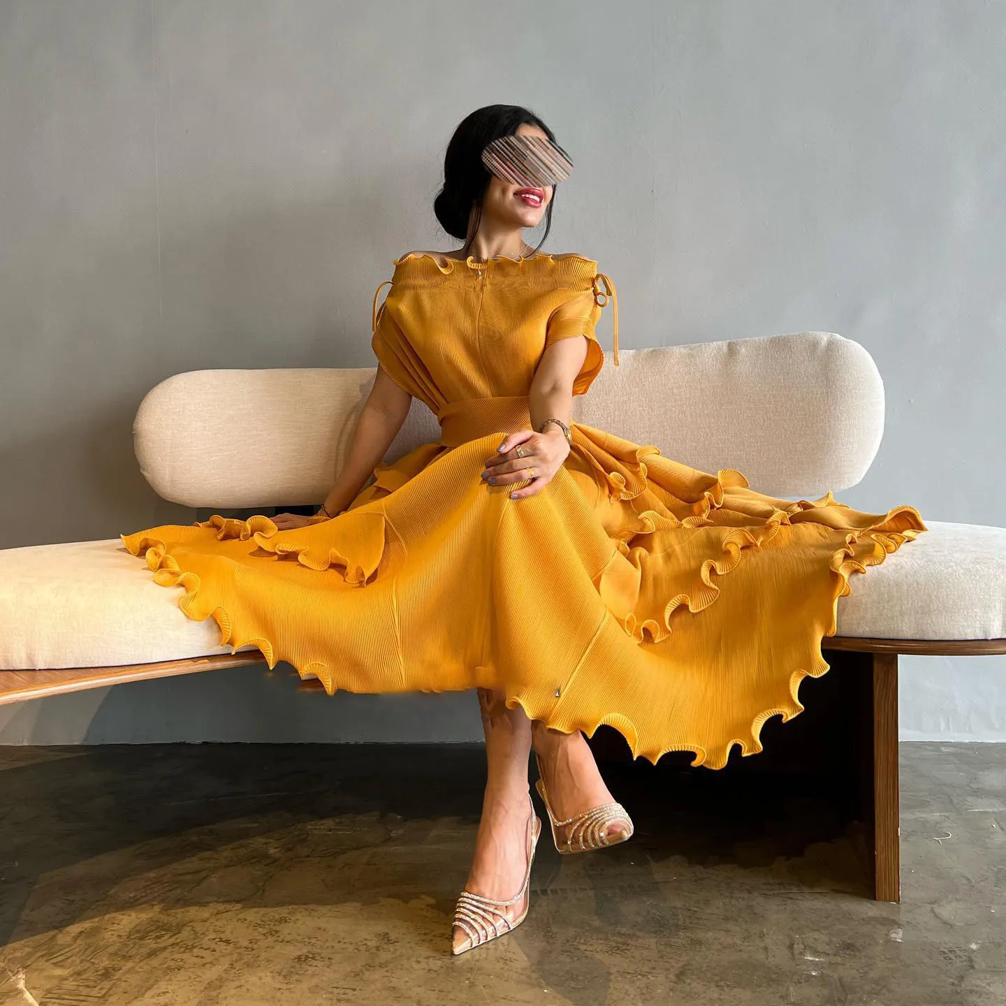

OEING Vintage Ankle Length Evening Gowns Satin Boat Neck Prom Dresses Short Sleeves Cystals Saudi Arabia Vestidos De Novia