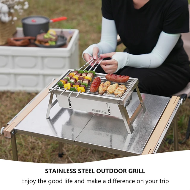 Rozsdamentes Acél Grill Kályha Háztartási Multifunkciós Kemping Bbq Állvány Hordozható Hajtható Fűtőkandárterem Túrázási Piknikhez - Image 3