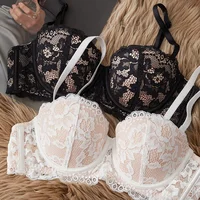 Soutien-gorge en dentelle à armatures pour femmes, sous-vêtements floraux, soutien-gorge push-up, soutien-gorge confortable, soutien-gorge demi-tasse, lingerie sexy, bonnet 1/2 3