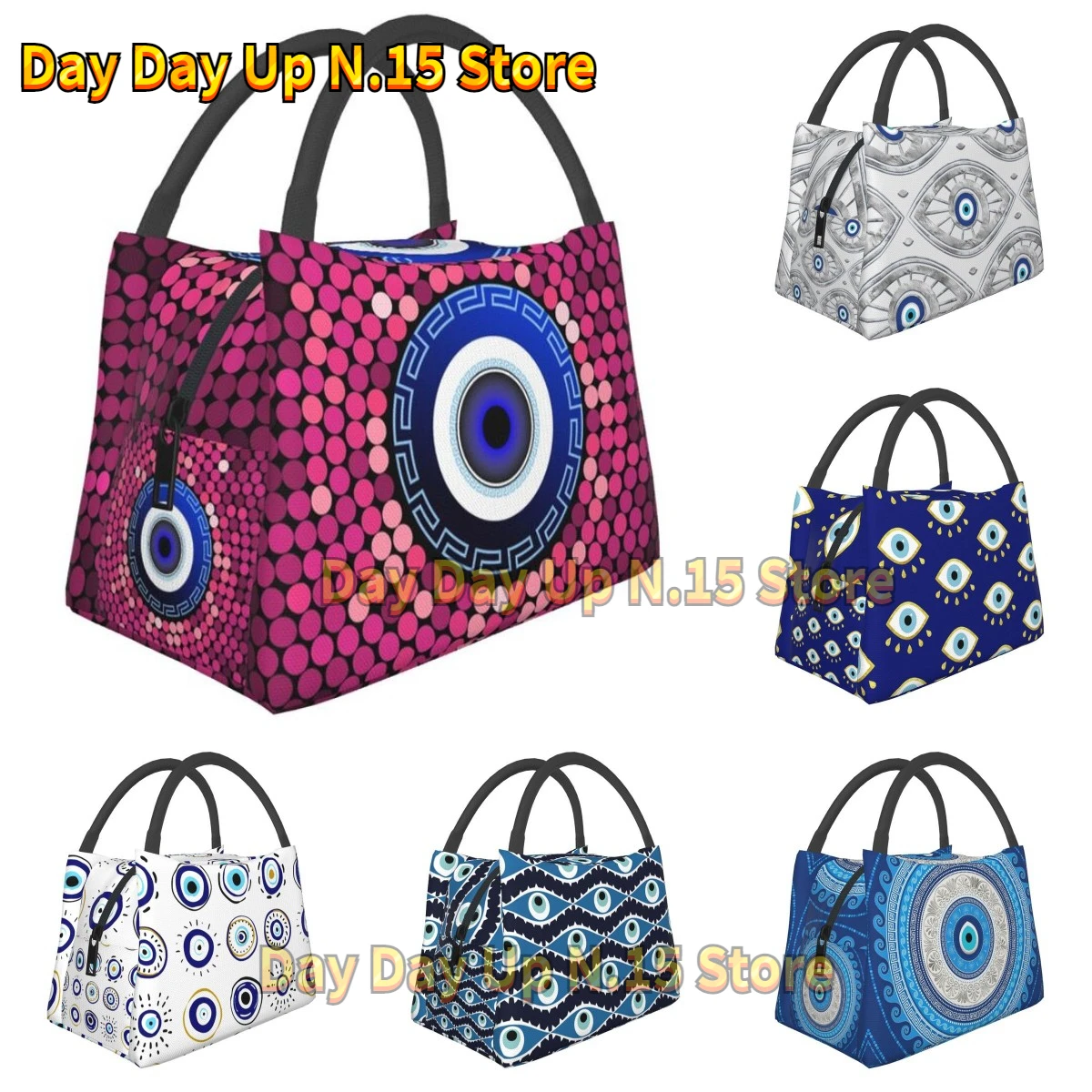 

Mati Evil Eye Purple Design Insulated Lunch Bag for Women Waterproof Turkish Lucky Charm Thermal Cooler Bento Box Work Picnic