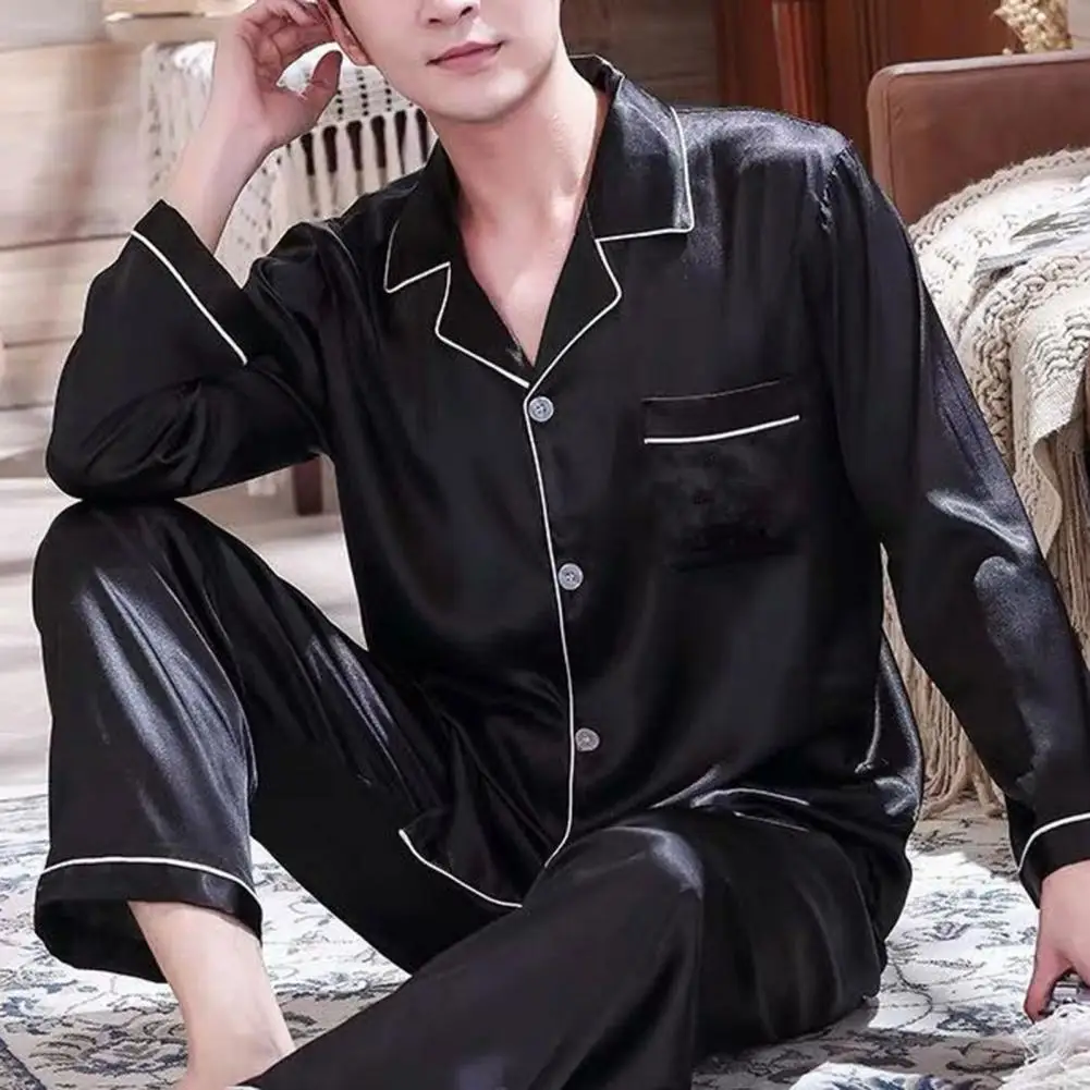 1 Set Pigiameria Da Uomo A Maniche Lunghe Monopetto Home Wear Ice Silk Loose Plus Size Pigiama Set Pullover Satin Sleep Home Wear