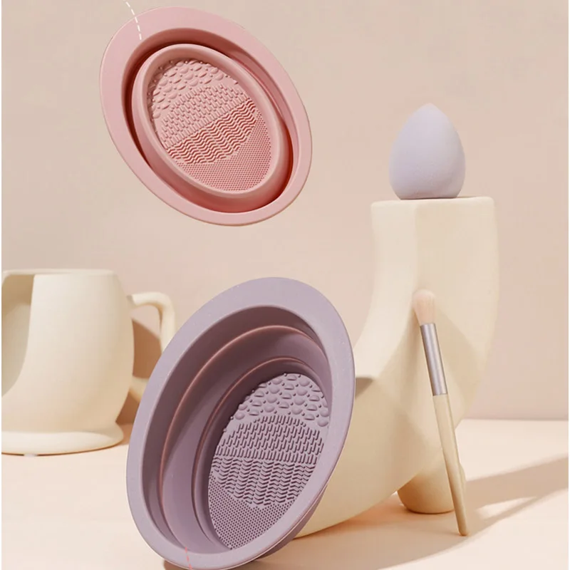 Makeup Brush Cleaning Box Silicone Washing Bowl Make up Brush Cleaning Box Folding Powder Puff