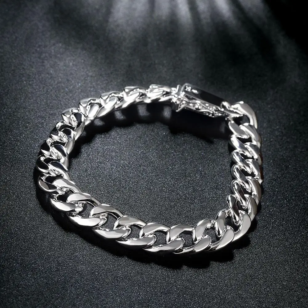 925 Silver Color 10MM solid heavy Chain Bracelet necklace Jewelry set for men 20/22/24 inch Fashion wedding Holiday Gift