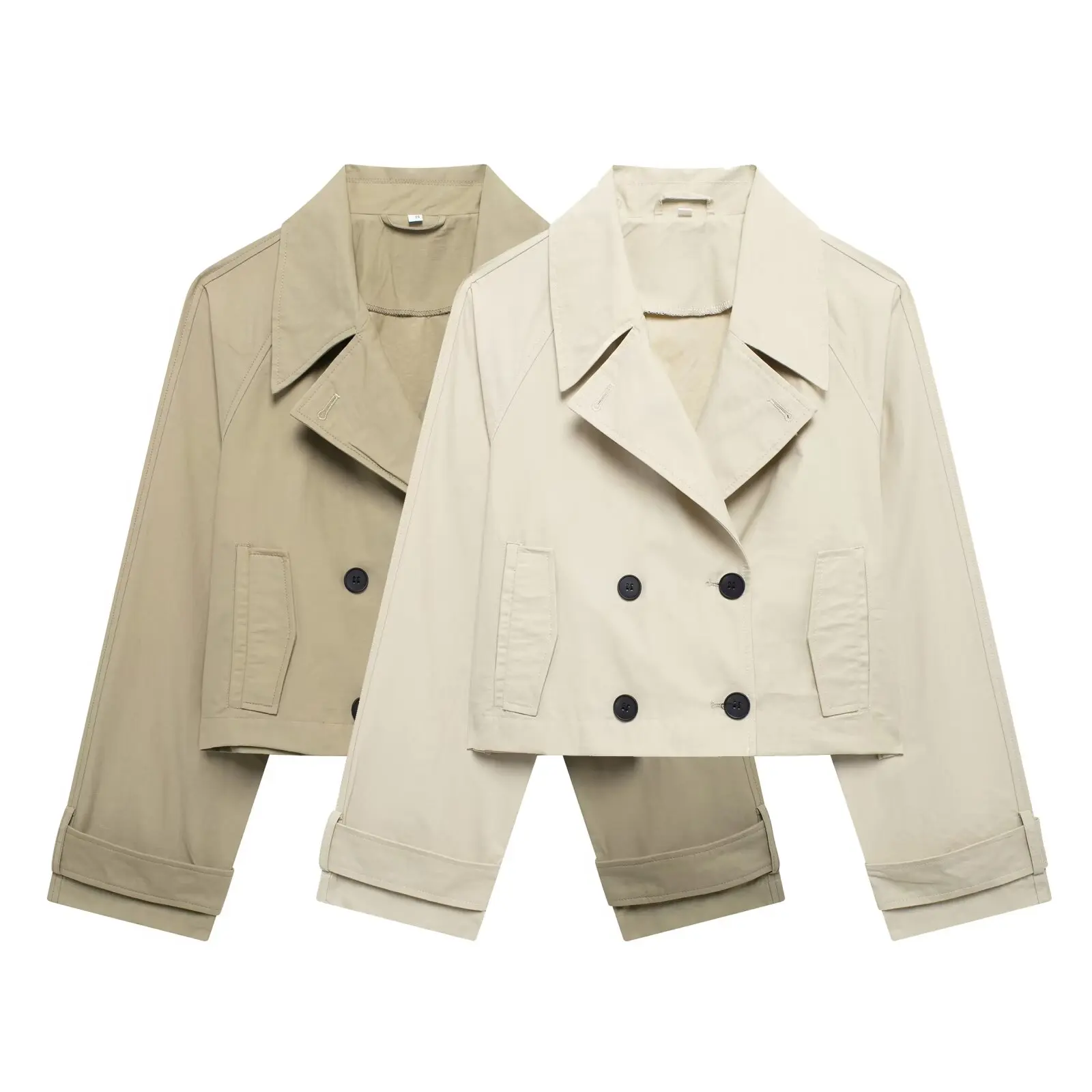 TRAF Women Autumn 2024 New Fashion Short Jacket Coat Chic Lapel Casual Double-breasted All-match Thin Coat Outerwear Mujer