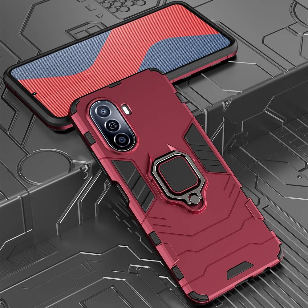 Custodia antiurto KEYSION per Huawei Nova Y70 Plus Custodia posteriore in silicone + PC con supporto ad anello in metallo per Huawei Nova Y70_voghion.com