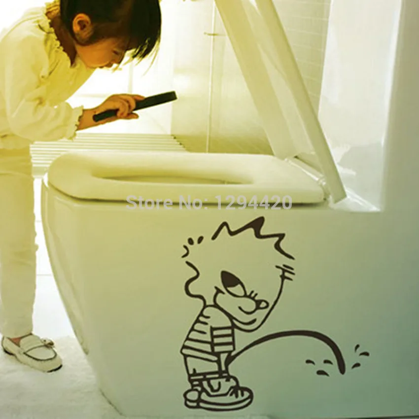 Bad Boy Pees Funny Cartoon Toilet Stickers PVC Wall Decals Home Decoration Items for Bathroom Tiles WC Waterproof Wallpaper vinyl stickers toilet stickers toilet wall stickers toilet seat stickers