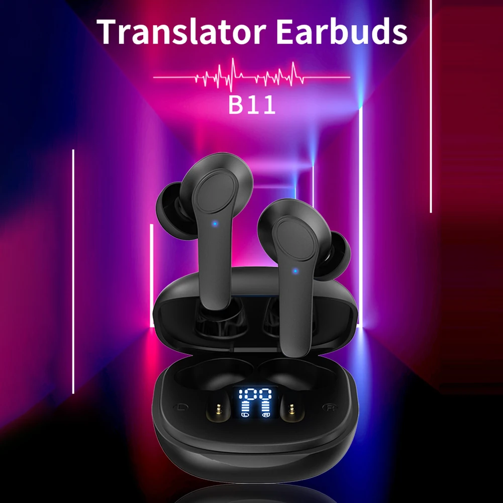 144 Languages Real Time Translator Earbuds Wireless BT Two-Way Voice Translator IPX6 Waterproof 99% Accuracy for Business Travel