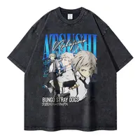 Nakahara Chuuya T-shirt Vintage Washed Anime Bungo Stray Dogs T Shirts Oversized Streetwear Dazai Osamu Atsushi Tops Tees Men 2