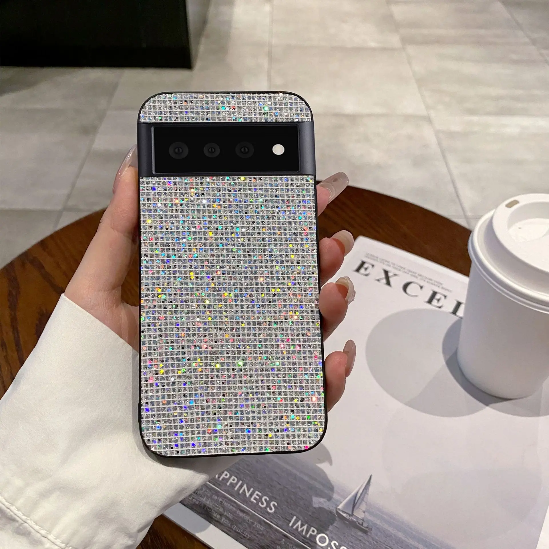 Vibrant Glitter Grid Pattern Shockproof Phone Case