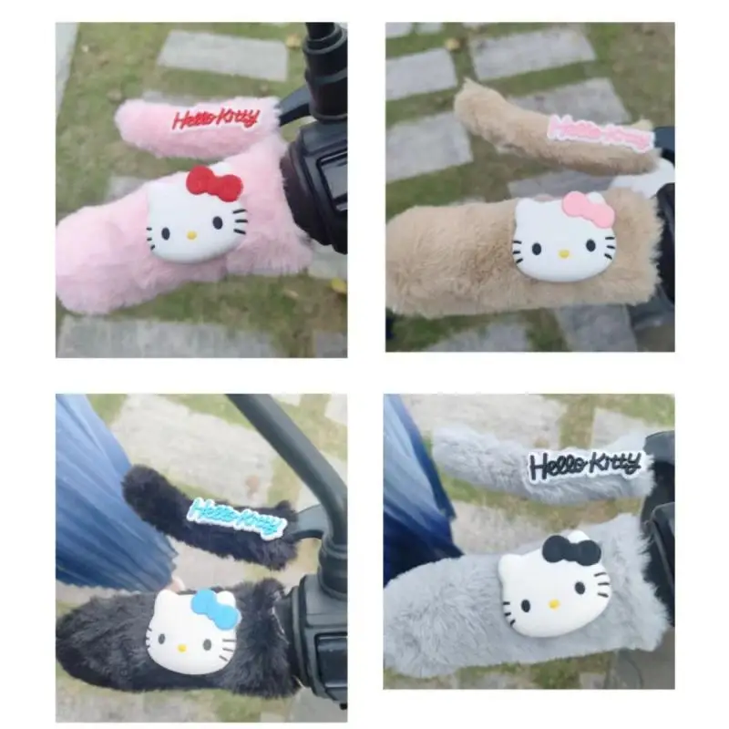 

Sanrio Cute Kawaii Handlebar Set Hello Kitty Winter Plush Antiskid Warm Anime Electric Vehicle Handlebar Cover Handbrake Sleeve