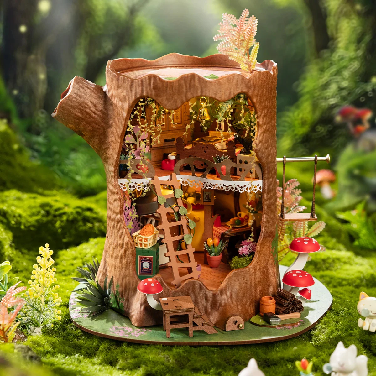 Robotime Fairytale Tree House DIY Miniature House with LED Lights Unique Home Decor Christmas Birthday Gift for Adults Teens