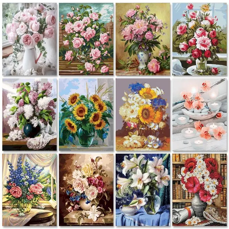 

PhotoCustom Classic Number Painting With Frame Craft Painting By Numbers Flower Home Artwork Unique Home Decoration