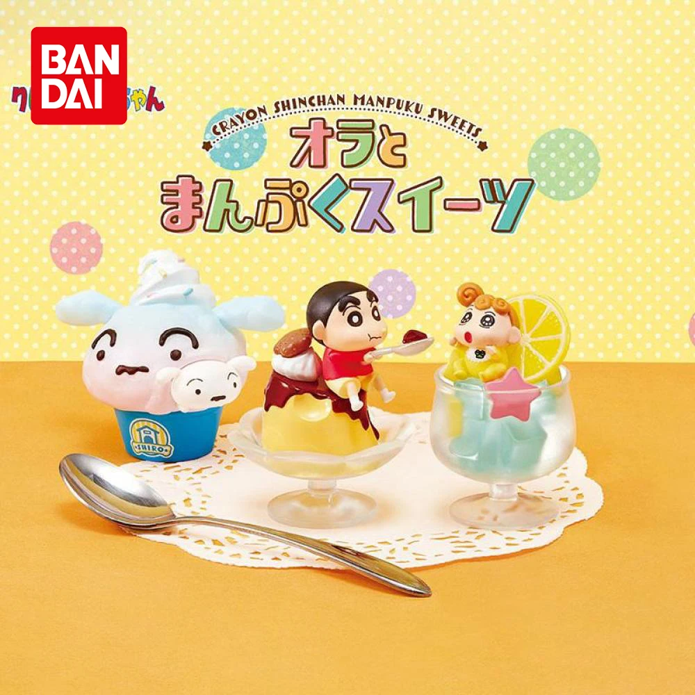 

Bandai Crayon Shin-Chan Anime Figures Kawaii Doll Cartoon Movie Peripheral Toy Puppy Cake Dessert Pvc Material Gifts Children