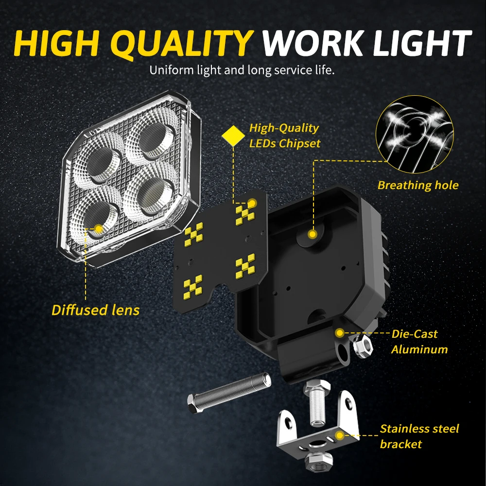 HAOLIDE 3인치 LED 작업등 백색 주행등 4렌즈 투광등 초고휘도 12V 24V 트랙터 트럭 오프로드용 Baot IP68