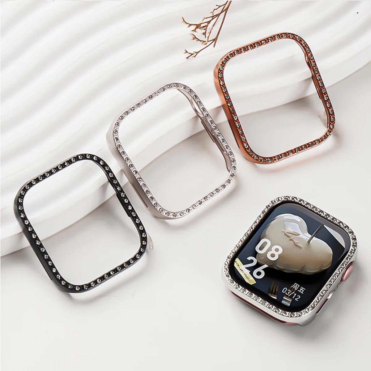 Diamond-Embellished All-Around Protective Watch Bumper Cover