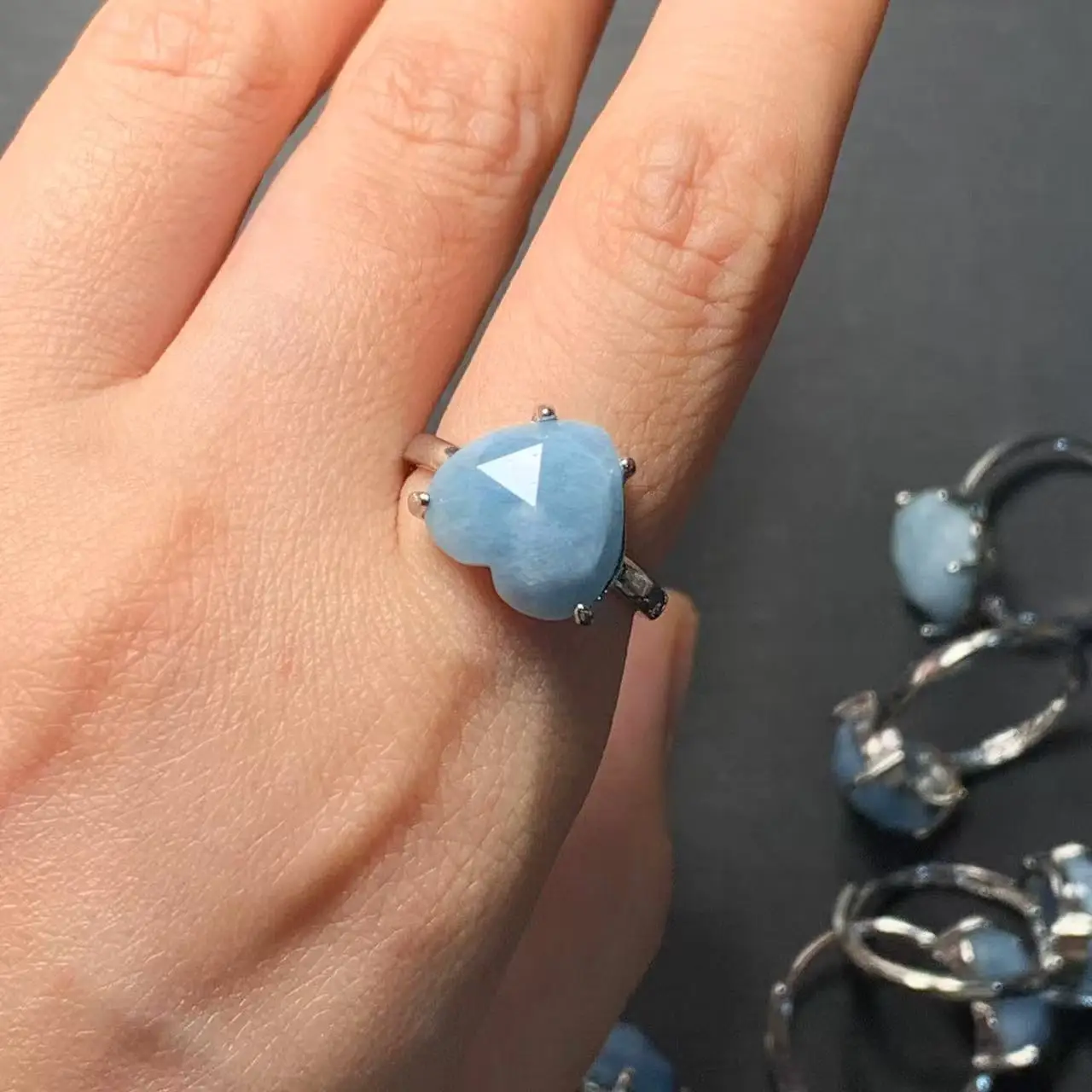 MM Natural Aquamarine Ring  Adjustable Female  Jewelry for Women Gift Wholesale High Quality Vintage Fine
