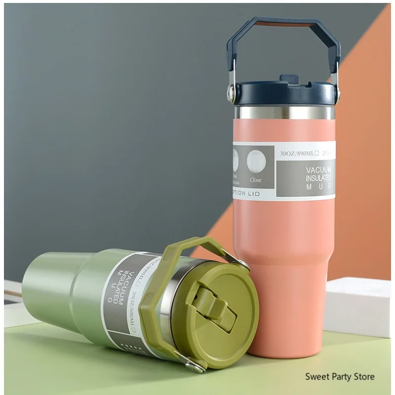 20oz/30oz Stainless Steel Thermos Mug With Straw Keeps Cold and Heat Thermal Mug Tumbler Outdoor Sports Thermal Water Bottle 2