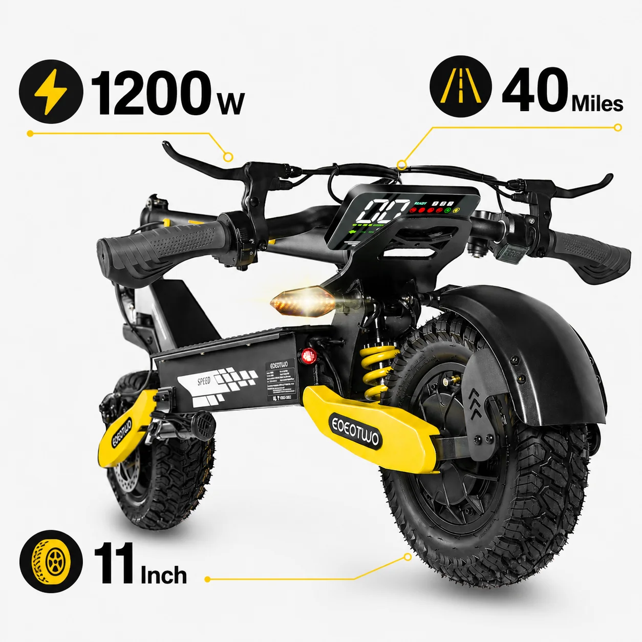 1200W Off-Road Electric Scooter for Adults – 48V Long Range E-Scooter with 30MPH Fast Speed, 11-Inch Tires & Folding Design 1