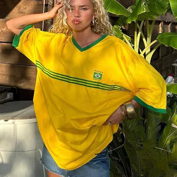 Y2k Brazil Graphics Printed Retro Summer Women Crop Top T-shirt Harajuku Streetwear Aesthetics High Street O Neck Short Sleeve 1