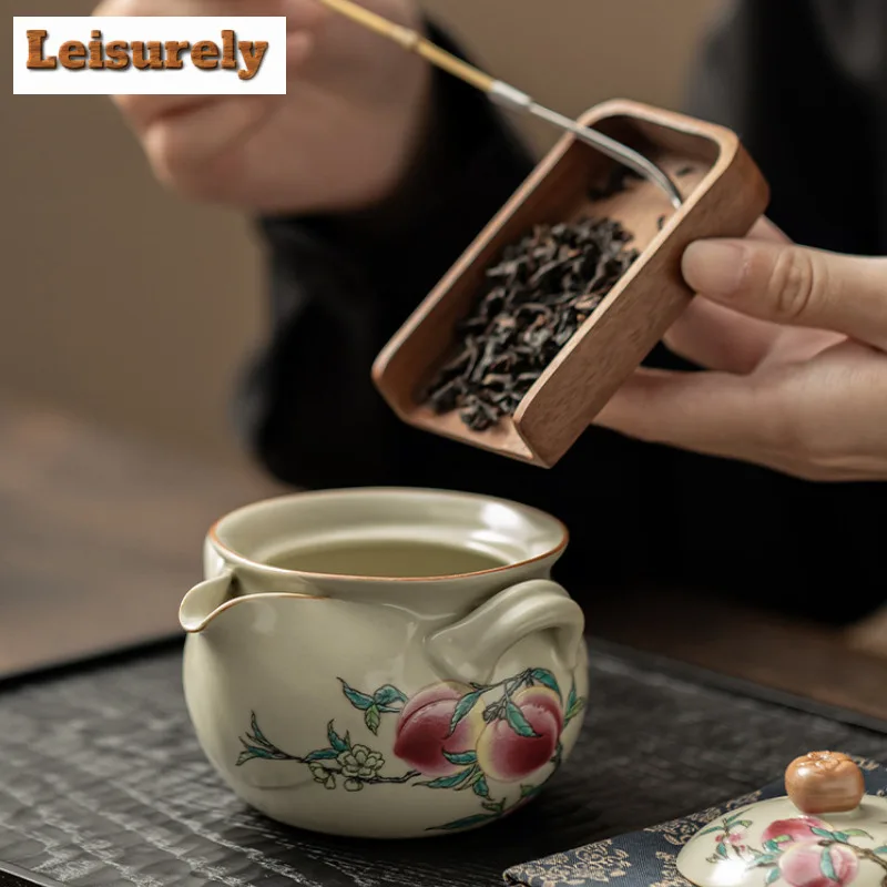200ml Handmade Ru Kiln Anti Scald Teapot Elegant Nine Peach Hand Grasp Pot Tea Making Kettle With Filter Tea Ceremony Craft Gift