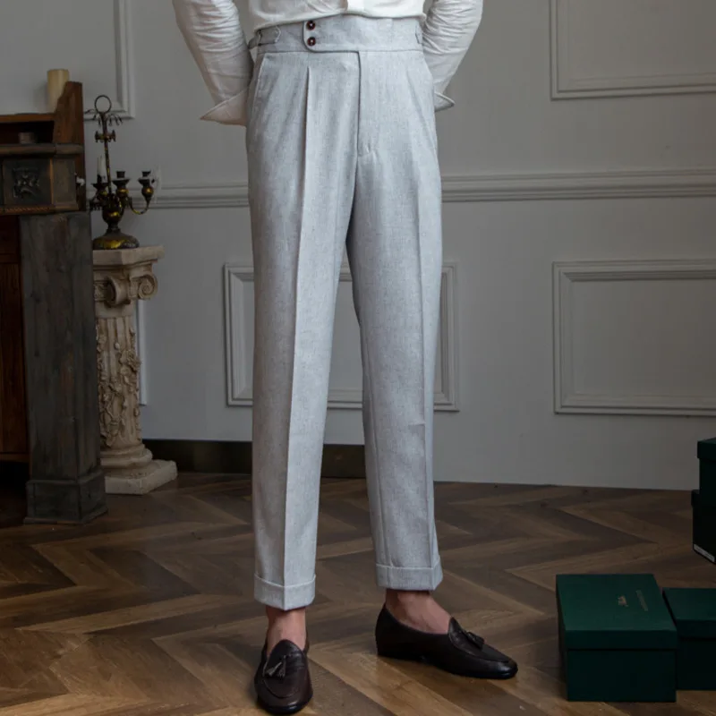 Italy Business Dress Pants Men High Quality Office Social Suit Pants Casual Wedding Groom Trousers Gray Pantaloni Uomo Casual  2