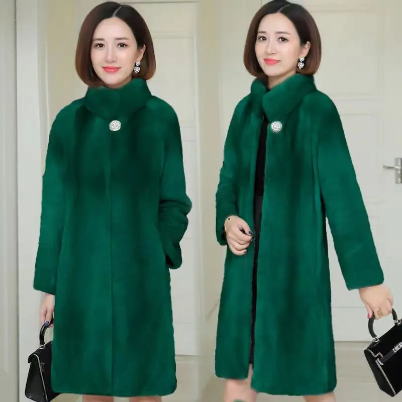 2023 Autumn Winter New Imitation Fur Loose Cardigan Coat Women Mid-length Slim-fit with Fur Collar Commuter Coat Sheep Fleece