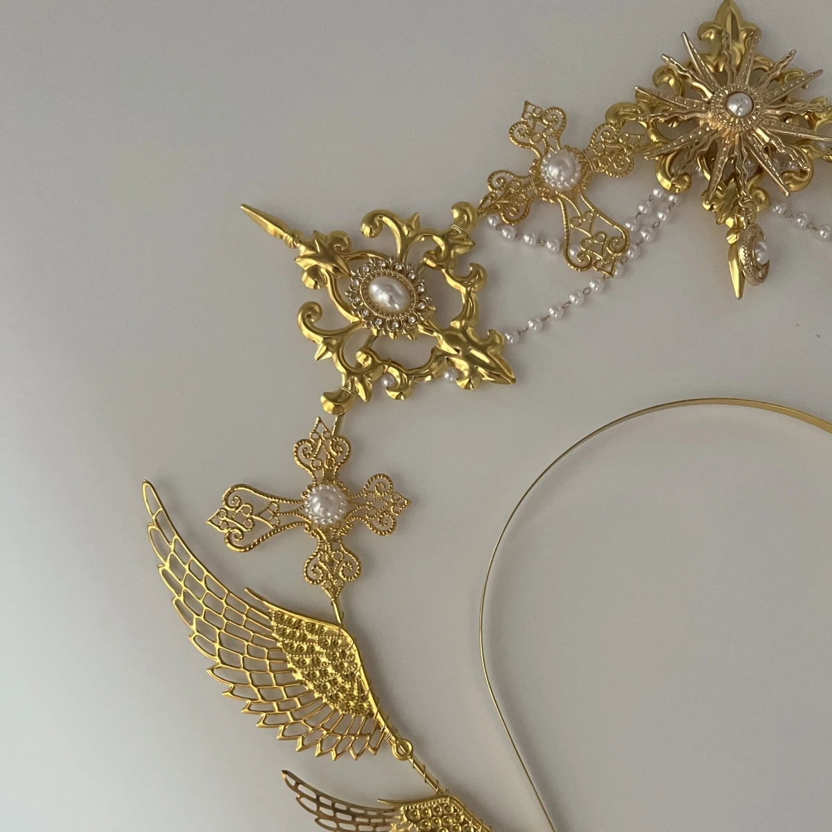 Barock Herz Halo Kopfschmuck Frauen Gothic Lolita Tiara Krone Stirnband Cosplay Patin Jungfrau Maria Kopfschmuck – Detail 12