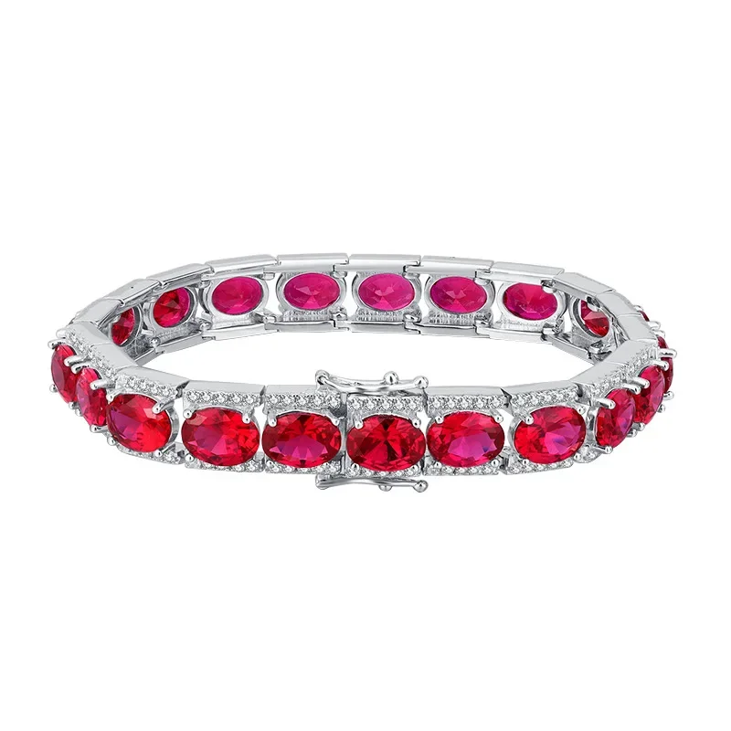 

Spring Qiaoer Luxury 925 Sterling Silver 6*8MM Oval Lab Ruby Gemstone Women Bracelets Wedding Fine Jewelry Anniversary Gift