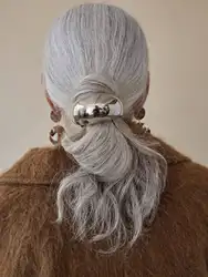 Stylish Geometric Metal Hair Scrunchie - Chic and Stretchy Hair Accessory - Size fits all (Silver)