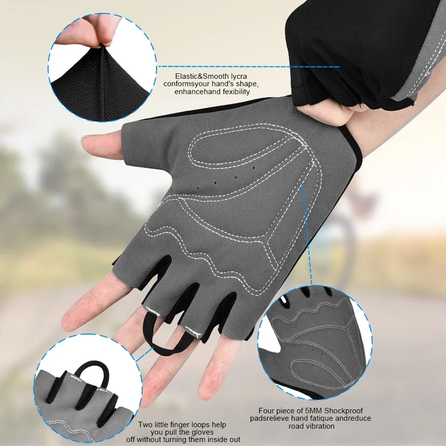 Men's and Women's Shock-absorbing Cycling Gloves Gel Padded Cycling Gloves Non-slip Design Suitable for Cycling Gym Training 3