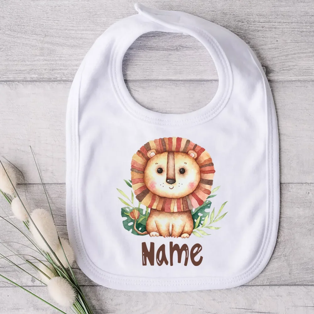 Description Picture 4 of itemPersonalised Baby Bibs Custom Animal with Name Boy Girl Cotton Bib Newborn Saliva Towel Dino Panda Print Bib Infant Shower Gifts